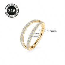 1 anel de septo articulado com incrustação de zircônia cúbica dupla | Joia de piercing de tragus de concha hipoalergênica em aço inoxidável banhado a ouro 18K 16G | Brinco labial com zircônia cúbica dupla | Design simples e elegante para uso diário feminino e presentes em festivais