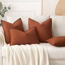 Local Delivery- Decorative Linen Pillow Covers 18x18 Inch Natural Beige ​Boho Farmhouse​ ​Neutral Couch Throw Pillows For Bed Pack Of 2 Accent Outdoor Pillowcase Modern Sofa Cushion Livingroom Home Decor - Rust - 查看 4