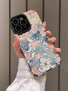 海洋 1 件装柔软 TPU 手机壳，带有淡色海水生物印花，防摔设计，兼容 16/16 Plus/16 Pro/16 Pro Max，防水防震防刮 - 彩色 - 查看 3