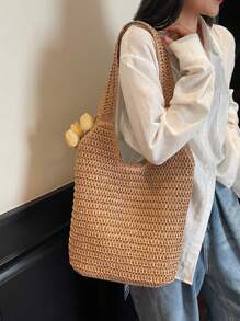 Bolso de playa trenzado de gran capacidad, bolso de mano y monedero de paja de verano, bolso bohemio de hombro para mujeres y damas, bolso de viaje