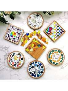 6 件套竹制杯垫套装（带支架），适用于咖啡桌，盆栽木质杯垫，桌面保护，乔迁礼物，方形/圆形竹制花盆杯垫，饮料托盘，桌面植物保护，家庭办公室装饰，DIY 马赛克竹制杯垫，空白底座托盘，饮料杯垫，植物杯垫，艺术盘子（6 件套，不含马赛克），圣诞装饰 - 原木色 - 查看 10