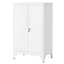 Caisson de Bureau, Placard Polyvalent, Armoire de Bureau à 2 Portes, Verrouillable, en Acier, pour Salon, Blanc Mat - Blanc - Voir 2