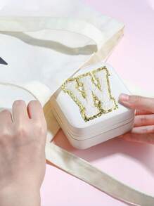 1pc Portable Travel Jewelry Box, Custom Lettered (A-Z) Organizer, Multi-Layer Jewelry Case With Mirror And Makeup Brush Holder, Suitable For Rings, Necklaces For Women Storage Organizer Travel Essentials Back To School Dormitory Storage