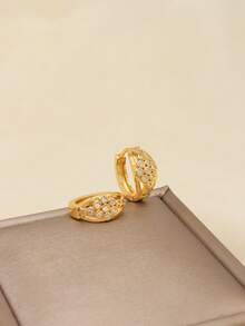 Simple Gold Plated Design Style Earrings Fashion Jewelry For Woman Gifts Inlaid Gems Rhinestone Piercing Small Round Earrings Party Wear Accessories - JH0533 - View 4