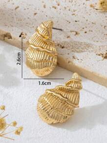 1 Pair Minimalist Seashell Textured Stud Earrings, Suitable For Beach Vacation/Daily Wear, Gold Jewelry