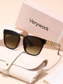 Verywork 1 件方形钻石网格图案优雅复古休闲精致春季品牌设计女士时尚眼镜驾驶购物高尔夫户外旅行露营夏季热带海滩度假配件礼物的理想选择方形墨镜 - 彩色 - 查看 3