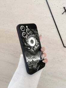 1 件高端黑色漩涡月亮风景图案磨砂防震相机保护标准手机壳，适用于 16/16e、Redmi、Infinix、Vivo