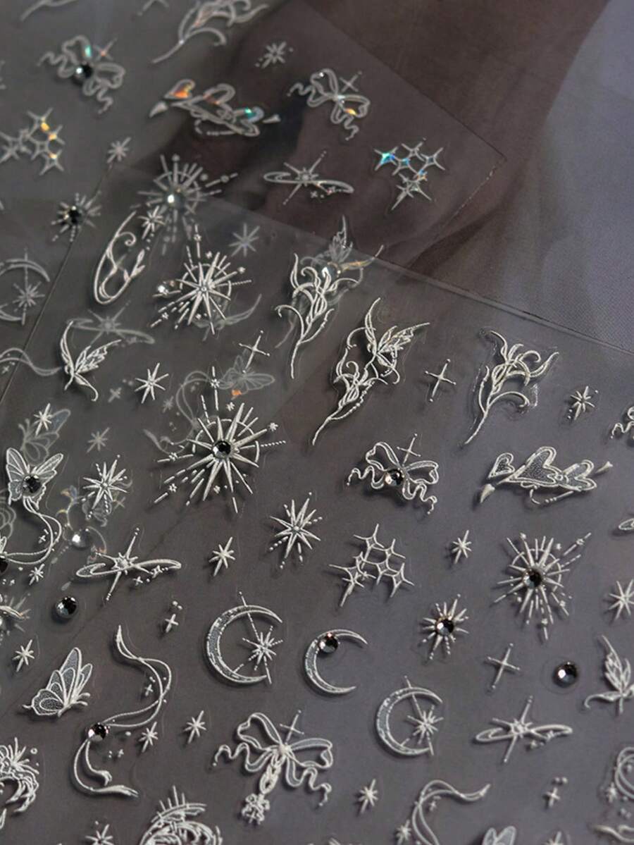 1pc 5D Rhinestone Butterfly Nail Art Sticker, Holographic Butterfly Nail Decals, DIY Self-Adhesive Nail Accessories Nails Nail Supplies Nail Stickers - White - View 1