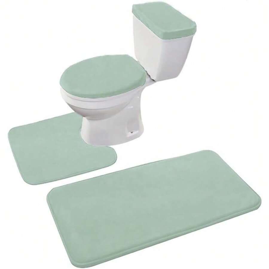 Entrega local - Juego de alfombra de baño de espuma de memoria Madeals de 3 piezas y alfombra de baño con tapa de inodoro y tapa del tanque set negro - Verde salvia - Ver 1