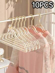 5/10pcs Clear Acrylic Hangers Plastic Glitter Coat Hanger Non Slip Space Saving Suit Hangers Heavy Duty Clothes Hanger With Non Slip Notches Clear Clothes Hangers Plastic Coat Hanger For Adult Closet, Space Saving Laundry Hanger For Dress Suits