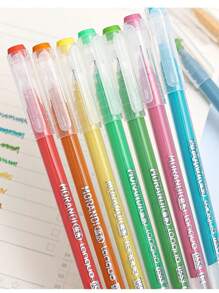 Languo 213 Pcs 1 Set High Capacity Color Neutral Pen Gel Pen Acrylic Paint Markers Pens, Student Painting Drawing 207 Colors Color Handbook Pen, Painting Graffiti Outline Can Be Stacked Color Fine Tip Neutral Pen 0.6mm, 24 Color System Set Candy Color Morandi Color Cute Stationery Pen