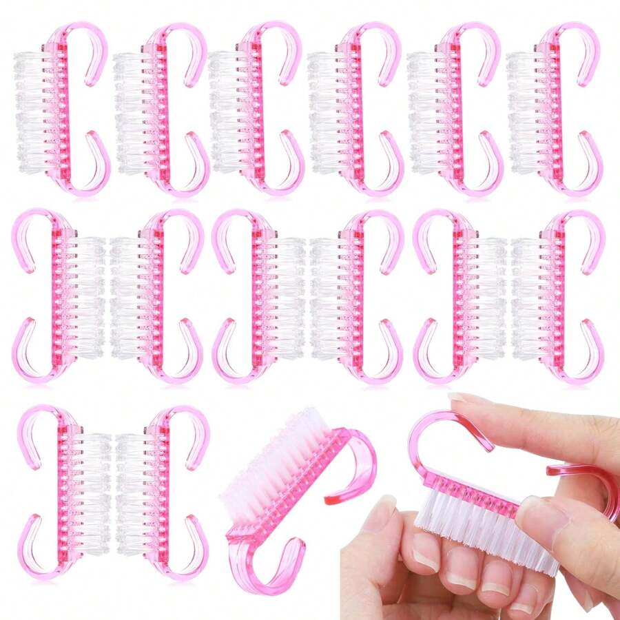 Plastic Handle Nail Cleaning Brush - Horn-Shaped Easy-To-Grip Nail Scrubbing Brush, Small Nail Cleaning Brush For Cleaning Toes And Nails - 粉色 - 查看 1