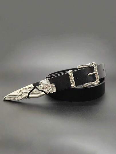 1 st punk metall western svärd svärdsman nytt snidat moderiktigt bälte, retro läderbälte unisex design höst, höst, halloween höst-vinter accessoarer, lämplig för tonåringar, ungdom, män, fritid, utomhus, atletisk, semester, examenspresenter, födelsedag, vardagskläder