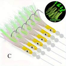 6pcs/ Set Luminous Squid String Lure Hooks, Glow Trolling Octopus Squid Skirt Bait