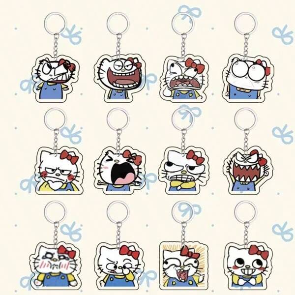 Sanrio 1/5/12pcs Hello Kitty Cat Cartoon Character Amusing Acrylic Keychain, Gifts & Backpack Decor Car Accessories Bag Charm Backpack For School Letter