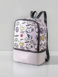 Mochila infantil à prova d'água com desenho animado, bolsa de natação com compartimento para molhado e seco, adequada para natação, surfe, parque aquático, piscina, praia ao ar livre