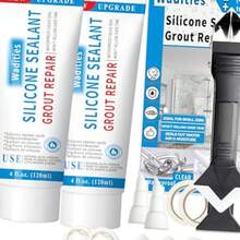 Kit de 2 paquetes de 4 oz de sellador de silicona a prueba de agua transparente de 8 oz, reparación de juntas de azulejos, incluye raspador para retirar el cemento de las juntas, a prueba de contracción y grietas para baño, ducha, cocina y piso - Blanco - Ver 2