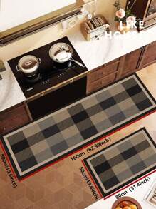 1 pezzo Tappetino da cucina in gel di silice, colore cachi con disegno a blocchi di colore, design lineare, stile minimalista di lusso, tappeto da cucina imbottito anti-fatica, tappeto da cucina assorbente l'acqua e antiscivolo, spessore di circa 3 mm, rifilabile, tappetino morbido e durevole con superficie in tessuto, strato intermedio in schiuma, fondo in gomma, adatto per cucina, bagno, ingresso, lavanderia