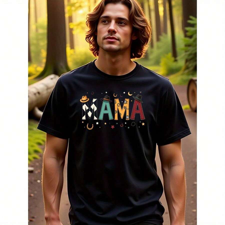 Latest Products Vintage Graphic Tees, Young La Shirts Women, Vintage Mama Graphic Tee With Cowboy Hats And Horseshoes, Apparel, Womens Big And Tall Long Sleeve Shirts - Black - View 1