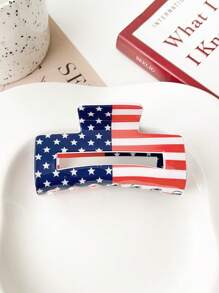 Damen Unabhängigkeitstag Haarklammer mit Hai und amerikanischer Flagge, mit hochwertigem festlichen Rechteck-Hinterkopf-Haarzubehör, geeignet für langes und dickes Haar. Mode Haarzubehör Schönheit Haarklammer Elegante Haarspange Lässig Haarklammer