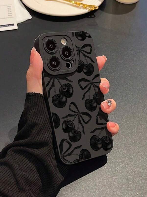 1 pièce Coque de téléphone en TPU noir cerise anti-chute, coque souple avec trous de précision, compatible avec Apple 7 Plus/8 Plus/16/16 Plus/16 Pro/16 Pro Max/XR/XS Max/11/11 Pro/11 Pro Max/12/12 Pro/12 Pro Max/13/13 Pro/13 Pro Max/14/14 Pro/14 Plus/14 Pro Max/15/15 Pro/15 Plus/15 Pro Max, /haut de gamme/mignon