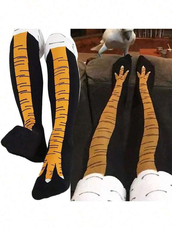 3 Colors Men's Mid-Calf Mixed Socks With Rooster Claw Print Or Duck Claw Print Patterns Are Suitable For Wearing In The Gym, At Home Or At Parties.