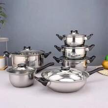 12pcs Stainless Steel Cookware Set - Multi-Use Soup Pots With Lids, Enhanced Capacity Design, Non-Stick & Scratch-Resistant, Compatible With All Stove Types, Ideal For Healthy Cooking - Silver - View 2