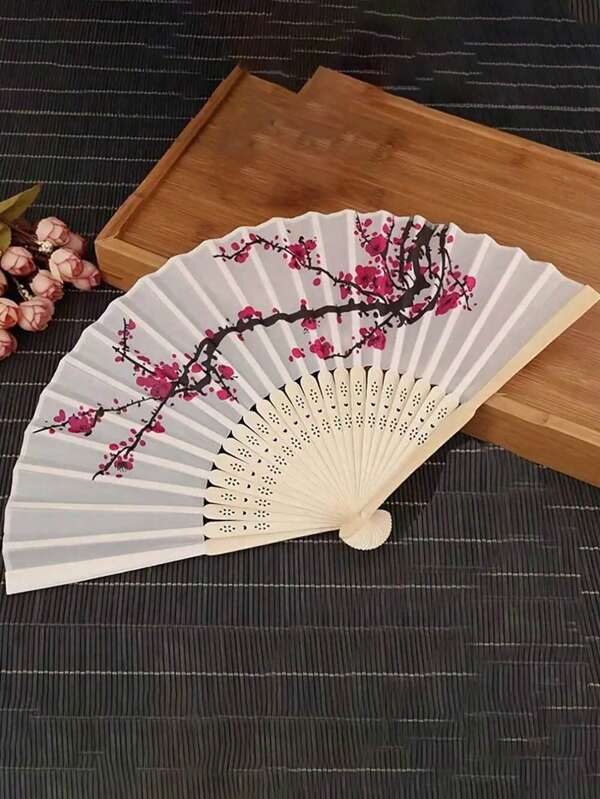 1 Piece Antique Folding Bamboo Fan, Dance Fan Decorated With Black Butterfly Tassel Floral Pattern, Manual Fan,Fan Bag