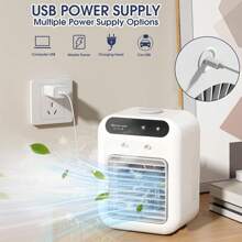 Aire acondicionado portátil, AC portátil personal con 2 velocidades y 2 modos de niebla, enfriador de aire recargable con batería de 1800mAh, aire acondicionado portátil silencioso para habitación, coche, oficina y exteriores, color blanco