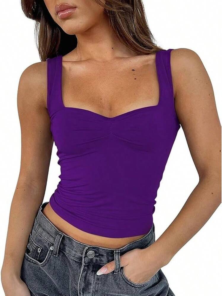 Women Sleeveless Backless Going Out Crop Top Y2K Strappy Ruched Top Summer Tight Cute Tops, Fashion NT8O - Bold Plum - View 1