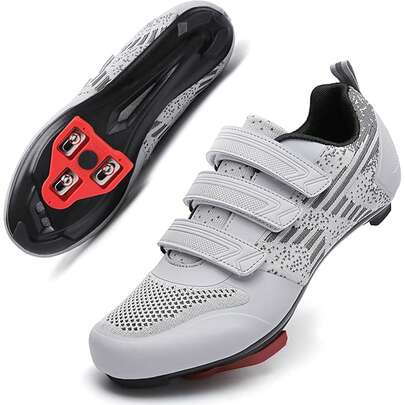 Unisex Road Bike Cycling Shoes Compatible With Peloten Shimono SPD Bike Riding Shoes For Men Women, 3 Straps, Pre-Installed Delta Cleats For Indoor Outdoor Cycling Biking