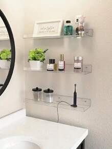 Clear Acrylic Bathroom Floating Shelves For Bathroom Organizers Above Toilet, Wall Mounted Bathroom Shelves, Bedroom Decor Kitchen Storage Corner Wall Shelves (Clear, Set Of 2)