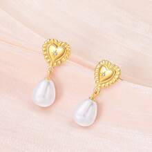 1 paire de boucles d'oreilles en argent sterling S925 doré, boucles d'oreilles perles, coquillage d'amour, vis de mer, étoile de mer, papillon scintillant, boucles d'oreilles zirconium. Bijoux élégants pour dames, cadeau pour fête, mariage, meilleur choix