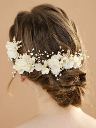 1pc Faux Pearl Flower Hair Comb, Elegant Bridal Headpiece Suitable For Wedding, Banquet & Formal Events