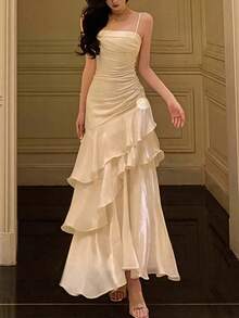 Women Elegant And Chic Apricot Prom Dress Vintage Party Evening Formal Dresses Cami Female Bodycon Slim Birthday Wedding Guest Homecoming Beach Holiday Vacation