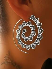 Hollow Out Hoop Earrings - Yellow Gold - View 8