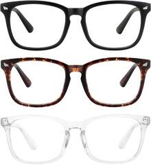 Blue Light Blocking Glasses, Anti Eye Strain Headache (Sleep Better),Computer Reading Glasses Transparent Lens (Black++Tortoise, 53) - 3 Pack Black + Tortoise + Clear - View 1
