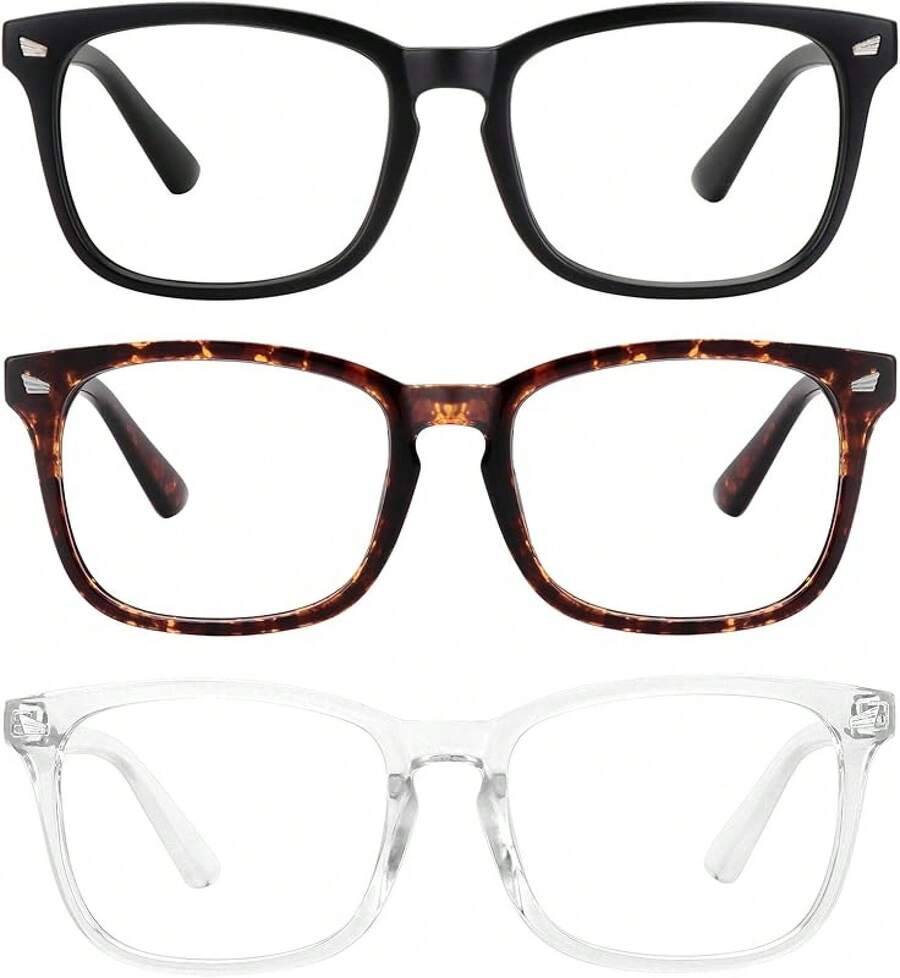 Blue Light Blocking Glasses, Anti Eye Strain Headache (Sleep Better),Computer Reading Glasses Transparent Lens (Black++Tortoise, 53) - 3 Pack Black + Tortoise + Clear - View 1