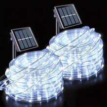 8 种模式太阳能 LED 灯管 - 50/100/200/300 个 LED 柔性防水灯串,适用于花园、婚礼、圣诞节和万圣节装饰,多色悬挂式太阳能户外照明 - 白色 - 查看 4