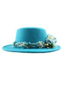 1pc Fashion Women's Wide Brim Hat Lake Blue Floral Embroidery Elegant Sun Hat Wedding Holiday Mother's Day Gift Beach Sun Hat