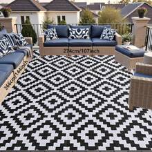 Tappeto da esterno impermeabile 9*12 ft, tappeto in plastica reversibile, tappeto da esterno moderno, grande tappeto da esterno per patii, camper, patio, giardino, terrazza, picnic, spiaggia, campeggio, nero e bianco