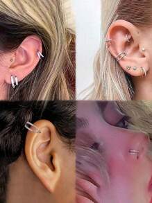 1 anel de septo articulado com incrustação de zircônia cúbica dupla | Joia de piercing de tragus de concha hipoalergênica em aço inoxidável banhado a ouro 18K 16G | Brinco labial com zircônia cúbica dupla | Design simples e elegante para uso diário feminino e presentes em festivais