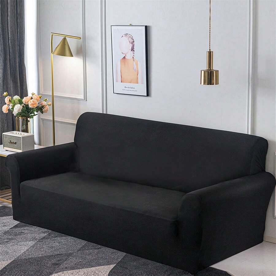 1 chiếc bọc ghế sofa co giãn kiểu tối giản, làm từ chất liệu lụa sữa, thiết kế dây chun liền mạch, có thể giặt máy, thân thiện với thú cưng, phù hợp với sofa đơn đến 4 chỗ, thích hợp cho phòng khách, phòng ngủ, phòng ăn. - màu đen - Xem 1