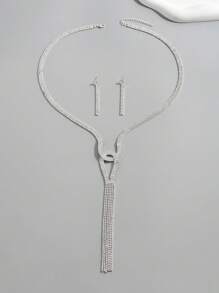 3pcs Set European & American Rhinestone Copper Necklace, Dangling Earrings, Jewelry Set For Party Wear