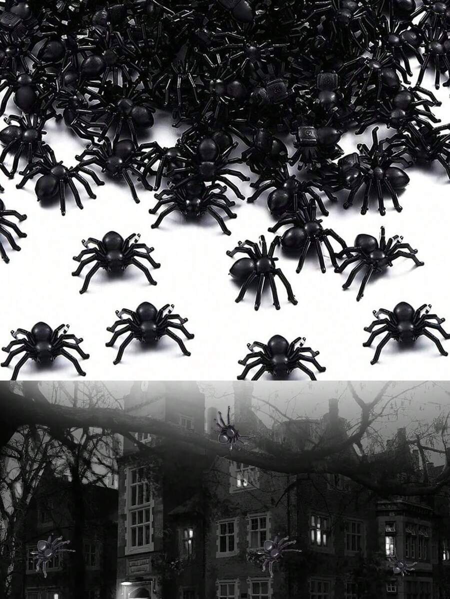 万圣节黑蜘蛛小号塑料蜘蛛万圣节派对家居装饰整蛊恶作剧玩具鬼屋