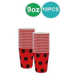 10pcs Ladybug Party Supplies Ladybug Paper Plates And Napkins Party Utensils For Birthday Party Decorations, Outdoor Parties, Family Dinners, Friends Dinners, Summer Beach Parties
