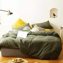 Nanko King Duvet Cover Set Olive Green Luxury Microfiber Comforter Quilt Bedding Cover With Zip Closure Ties Modern Farmhouse Style For Men And Women Chambray Teen 3pc Size 104 X90 - Màu xanh ô liu - Xem 3