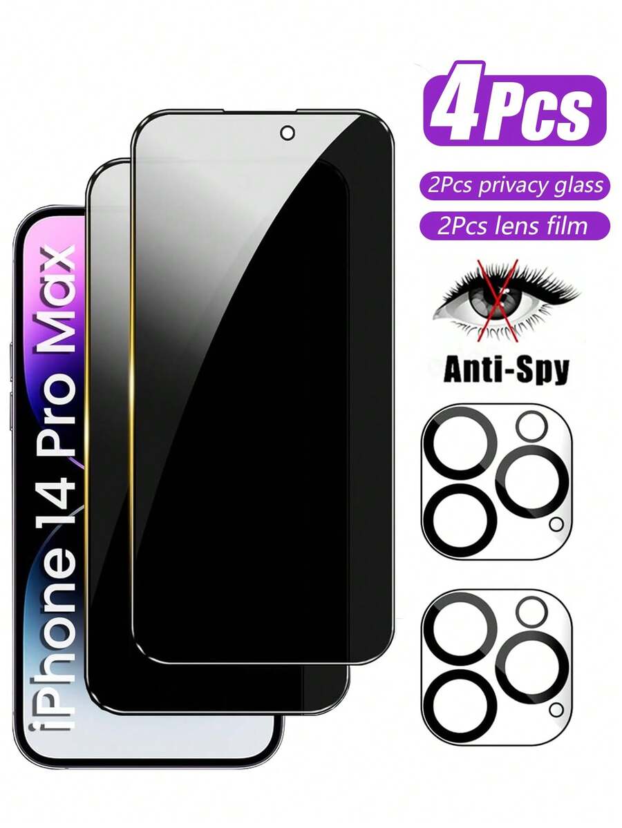 (4合1) 隱私螢幕保護貼,適用於 iPhone 14 Pro Max 6.7 吋,包含 2 片相機鏡頭保護貼,防偷窺鋼化玻璃膜,耐刮、觸控靈敏,適用於 iPhone 17、16 Pro Max、16+、16 Pro、15 Pro Max、15 Pro、15+、14 Pro、14+、13 Pro Max、13 Pro、13、12、11,黑色邊框,相容手機殼 - 黑色 - 查看 1