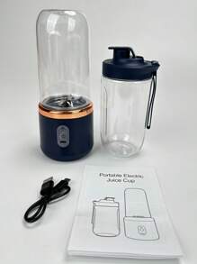1 pieza Licuadora/Exprimidor portátil 2 en 1 con diseño de doble vaso, cuchillas de acero inoxidable, recargable por USB, fácil de limpiar para hacer smoothies, cubitos de hielo, uso en cocina y exterior, regalo perfecto para el Día de San Valentín y Día de la Madre | Diseño moderno y elegante | Plástico ABS grado alimentario