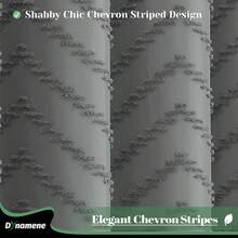 Extra Long Shower Curtain, 84 Inch Long Boho Tufted  Striped Fabric Shower Curtain For Bathroom, Tall Shabby Chic Waterproof Cloth Shower Curtain Set With Hook, Charcoal Grey, 72x84 - 灰色 - 查看 2